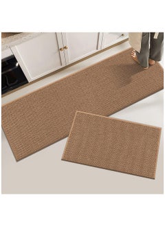 Buy 2 Pcs Kitchen Mats, Runner Rugs with Anti Slip Design, Kitchen Rugs for Floor(Beige) in Saudi Arabia