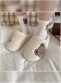 اشتري Lovely Bear Design Female Cotton Slippers Autumn And Winter Home Indoor Non-Slip Thick Comfot Soft Bottom Warm Bedroom for Women White في السعودية