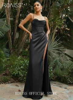 Buy Banquet Party Dress for Women Evening Dresses Side Slit Backless Long-Length Prom Ball Gown Elegant High Waist Slim Dress in UAE