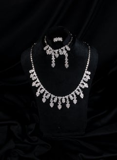 Buy Fashionable Bridal Zirconic Platinum Wedding Set Necklace, Earring, Bracelet, and Free Size Ring in Egypt