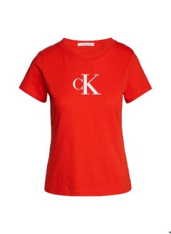 Buy Women's Slim Monogram T-Shirt -  cotton jersey , Red in Saudi Arabia