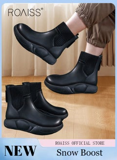 Buy Women Thick Sole Short Boots Comfortable Women's Leather Thick Sole Pumps High Cut Sneakers Women Ankle Boots Ladies Elastic Sock Boots in Saudi Arabia