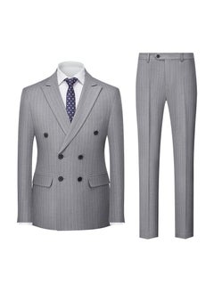 Buy Striped Suit Set Mens Business Formal Wedding Light gray in UAE