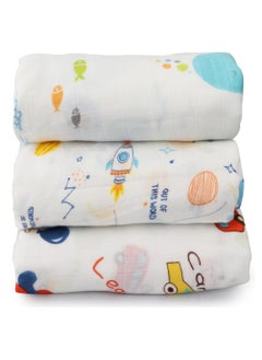 اشتري Fiddly's Muslin Swaddle, Baby Blanket, Burp Cloth - Large Muslin Bamboo Cotton (Pack of 3) في الامارات