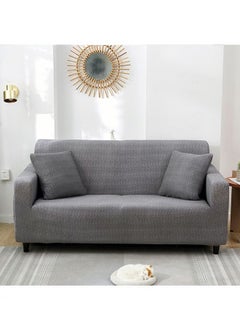 اشتري Texture Pattern Full Coverage Stretchable 1,2,3,4 Seater Sofa Cover With 1xCusion Cover Dark Grey في السعودية