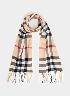 اشتري Checked Wool Like Scarf with Fringe Detail في السعودية