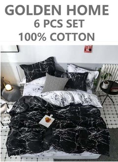 Buy 6-Piece Single Size Cotton Printed Combination Duvet Cover Set Includes 1xFitted Bedsheet 120x200+30cm, 1xDuvet/Bed Cover 160x210 cm, 2xPillowcase 55x80cm, 2xCushion Case 45x70cm Multicolour in UAE