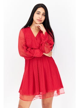 اشتري Women Textured Lace Mini Dress, Red في الامارات