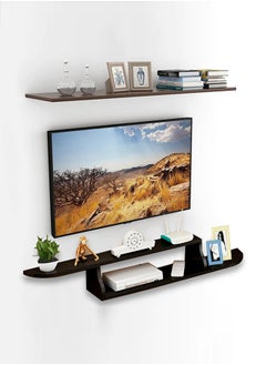 اشتري Floating TV Stand Furniture TV Stand Wall Units for Living Room Wall Mounted Satellite TV Box Holder Storage Rack Set-Top Box Living Room Rack Large Capacity Black في الامارات