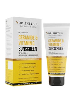 Buy Dr. Sheth's Sunscreen SPF 50 Cream with Ceramide & Vitamin C for Oily, Sensitive, Dry Skin | For Intense Hydration | Non Greasy, Quick Absorbing | Zero White Cast | PA+++ | For Women & Men | 50g in UAE