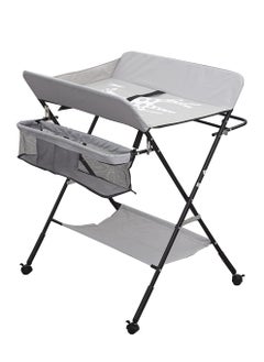 Buy Portable Foldable Waterproof Baby Changing Table with Wheels Portable Nursery Organizer for Newborn Essentials Grey in Saudi Arabia