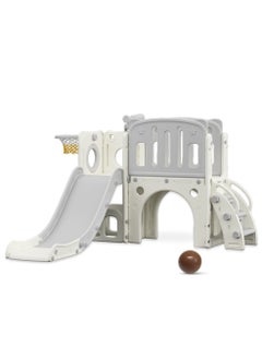 Buy Little Story Play house w/ Activity Slide with Basketball Ring, Ball, Toy Storage - Grey in UAE