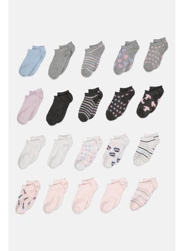 اشتري Kids Girl 10 Pair Textured No Show Socks, Grey/Pink/White Combo في الامارات