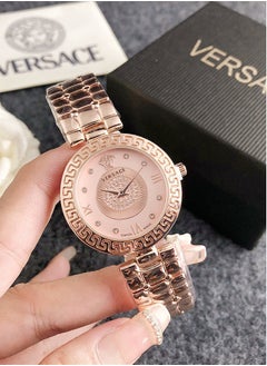 Buy Versace Women's Cubic Zirconia Classic Fashion Versatile Round Quartz Watch with Rose Gold Stainless Steel Strap Pink dial 33mm Gift in UAE