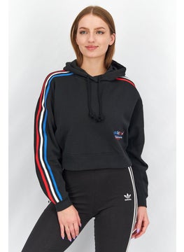 اشتري Women Sportswear Fit Long Sleeves Tri-Color Hooded Crop Sweatshirt, Black في الامارات