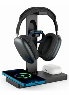 Buy Headphone Stand with 4 in 1 Wireless Charger with USB C Ports, Wireless Charging Station Dock for Apple Watch, Compatible iPhone 13/12/11 Series and All Headphone Sizes (Black) in UAE