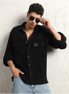 Buy Oversized Cotton Casual Waffel Double Pocket Full Sleeve Shirt in UAE