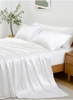 Buy 4 Piece Luxury Silk Feel Satin Bed Sheets Full Bedding Set (1 Flat Sheet,1 Fitted Sheet,2 Pillow Cases) in Saudi Arabia