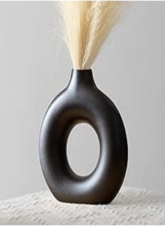 Buy Ceramic Vases for Home Decor, Circle Vase with Hole, Donut Vase, Boho Vase, Ceramic Vase, Vases for Flowers, Decorative Vase, Black Ceramic Vase, Pampas Grass Vase, Circular Vase, Black Vase 7 inches in Egypt