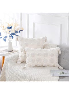 Buy 1PCS Pillow Cover s of White Tufted Throw, with Tassel 12x20 inch, Soft Cream Chenille Decorative Lumbar Cushion Case Pillowcase for Couch Sofa Bedroom Living Room Farmhouse in Saudi Arabia