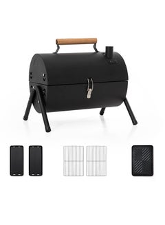 اشتري Portable Charcoal Grill With Cover And Chimney，Double Sided Barbecue，Tabletop BBQ Grill For Outdoor Camping Backyard Party Cooking (Metal : Black) في الامارات