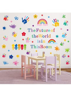 اشتري SYOSI 7 Sheets Colorful Wall Stickers, Kids Inspirational Quotes & Handprint Wall Decals Décor Self-Adhesive Rainbow Wall Stickers Kids Wall Stickers for Classroom/Library/Kids Bedroom في السعودية