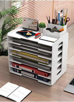 Buy File Box 7 Tiers White File Organizer Paper Sorter File Paper Organizer for Desk Desktop Paper Storage in Saudi Arabia