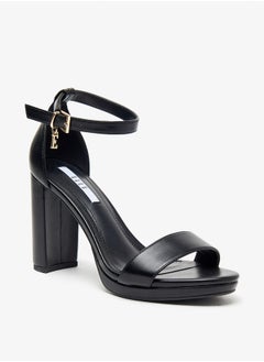 Buy Women's Solid Ankle Strap Sandals with Block Heels and Buckle Closure in Saudi Arabia