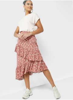 Buy Printed Frill Layer Detail Asymmetrical Skirt in Saudi Arabia