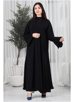 Buy Black abaya with pleated fabric inserts on the sides and sleeves in Saudi Arabia