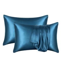 Buy Somer Field - Silk Pillowcases For Hair And Skin 2 Pack Standard Size with Envelope Closure (2 Pcs Pillowcases (50 x 75 cm) (Dark Blue) in UAE