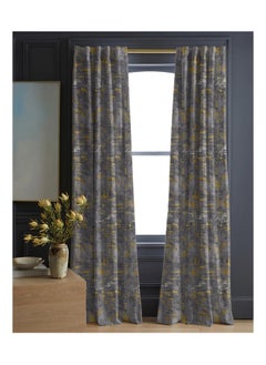 اشتري Printed Curtains Semi Leather 1Piece-Grey-140x280 cm في مصر