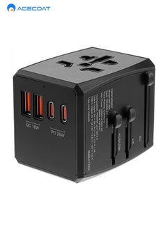 Buy Global Universal International Travel Adapter with 2 QC 18W and 2 PD 20W-2000W High Power Fast Charging Wall Plug Charger-2 USB 2 Type C All-in-One Multi-function Socket Converter for US UK EU AU Asia in Saudi Arabia