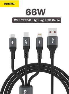 Buy 3-in-1 USB Fast Charging Cable, 66W Multiple Charger Cable, USB to Lightning, TYPE-C, and Micro Ports in Saudi Arabia