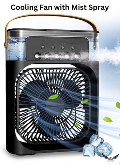 اشتري Air Cooler Fan with Mist Humidifier Portable AC Quiet Personal Air Cooler with 7 Colors LED Light USB Powered Mini Desktop Cooling Misting Fan 3 Wind Speeds 3 Spray Modes Cooler Fan for Office Home في الامارات