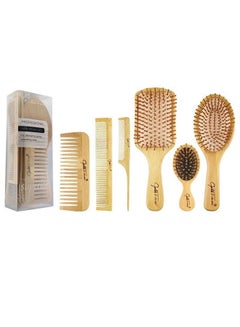 Buy Natural Bamboo Comb Set Wooden Massage Hair Brush with Wide Tooth Comb and Grooming Comb for Women Men and Kids, Reduce Frizz and Massage Scalp in Saudi Arabia