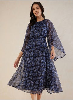 اشتري All Over Floral Print Midi Dress with Bell Sleeves في السعودية