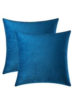 Buy Mixhug Set of 2 Cozy Velvet Square Decorative Throw Pillow Covers for Couch and Bed, Blue, 18 x 18 Inches in UAE