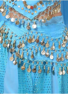 اشتري Belly Dance Belt With Coins Pendant Waist Chain Skirt Hip Scarf Belt Dance Costume Accessory Lake Blue في الامارات