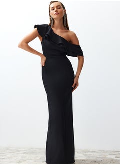 اشتري Black Flounce Woven Elegant Evening Dress TPRSS24AE00066 في مصر