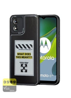 اشتري PU Leather Stitched Texture Silicone Phone Case Cover For Motorola Moto E13 4G 2023 Black في السعودية