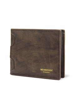 Buy Wood Grain Classic Men's Leather Bifold Short Wallet Card Holder Money Bag with Commute Business 11.5 x 9.5 x 2cm in Saudi Arabia