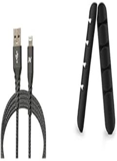 Buy Cable Essentials Bundle (L'avvento MP-47-2 MFI USB to Lightning Sync and Charging Cable, 1 Meter Cable Length, Silver/Black + UGREEN Cable Clips Holder 2Pack Desktop Cable Management - Black) in Egypt