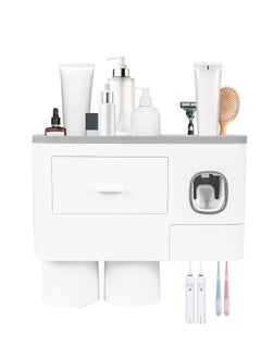 اشتري Wall Mounted Toothbrush Holder, Multifunctional Space Saving Toothbrush and Toothpaste Holder with Drawer, Cosmetic Organizer for Toilet and Bathroom, White في السعودية