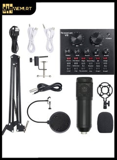 Buy Professional Condenser Microphone Bundle with Live Sound Card for Studio Recording and Broadcasting Black in Saudi Arabia