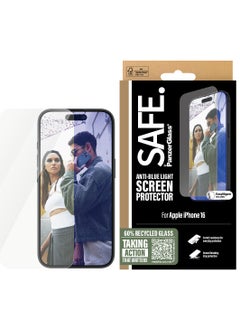 اشتري SAFE by PanzerGlass® Anti-Blue Light Screen Protector for iPhone 16 - 60% Recycled Glass, Smudge-Free Coating - with mounting aid for easy installation, Tempered Glass Screen Protector For iPhone 16 في الامارات