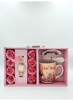 Buy Watch & Mug & Spoon & Saucer Gift Box Carefully Packed for Gifting to Lover Women Girls Birthday Anniversary Wedding Multicolor 18x29x10cm in UAE