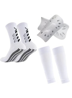 اشتري واقيات قصبة الساق + جوارب مضادة للانزلاق + جوارب كرة قدم（أبيض） في السعودية