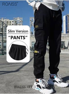 Buy Men's Cargo Pants Casual Pants with Elastic Drawstring Suitable for Various Body Types Simple and Trendy in Saudi Arabia