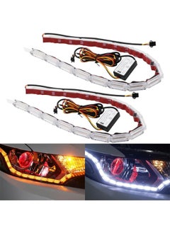 Buy 2Pcs fIexible Car Led Light Strip, Car Hood Light Strip, Dual Color 17Inch Headlight DRL LED Strip (White and Amber) in Egypt